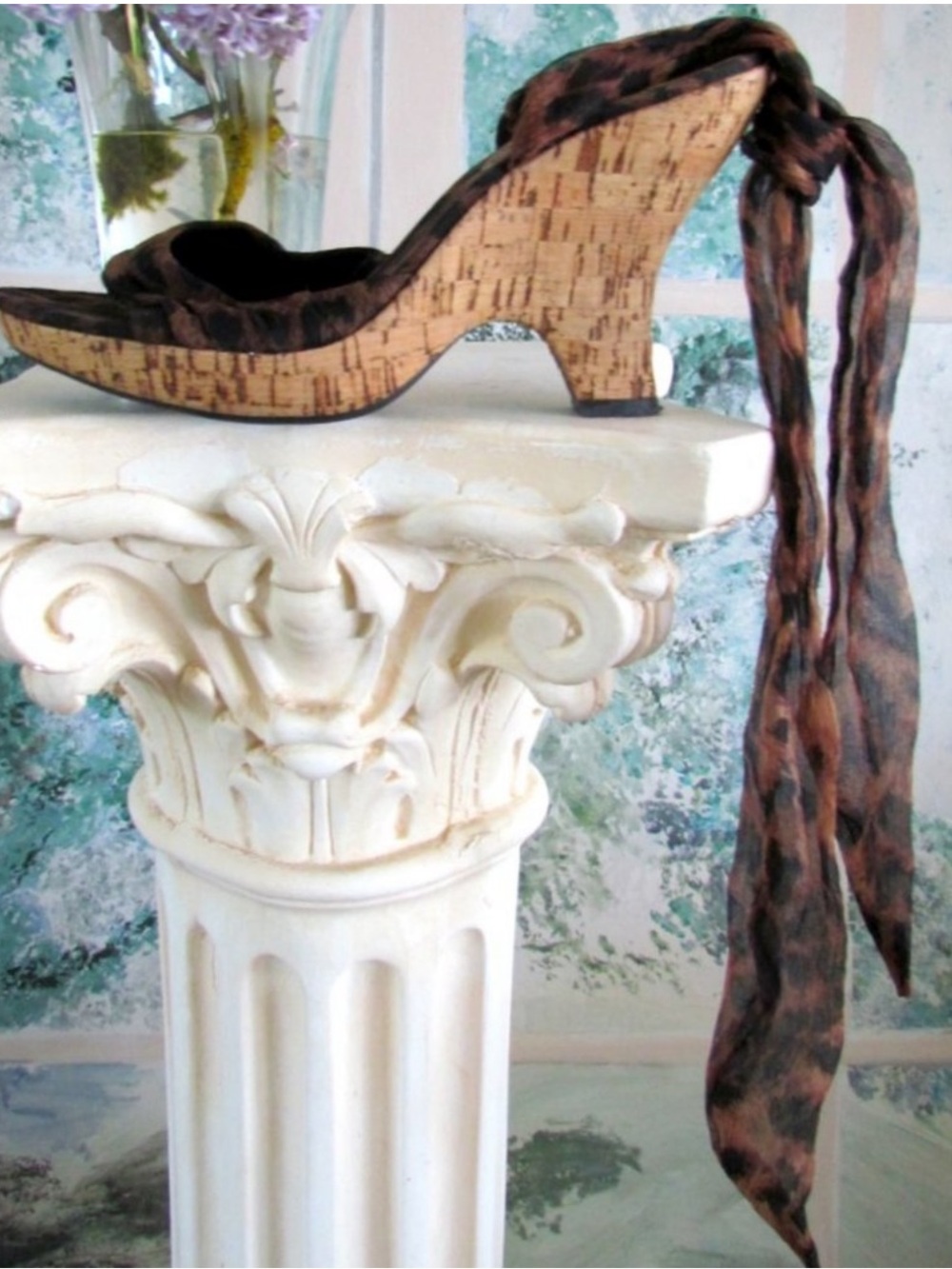 WEDGE SANDALS, 8 - 8.5 LEOPARD CRISSCROSS ANKLE STRAPS, CURVY PLATFORMS